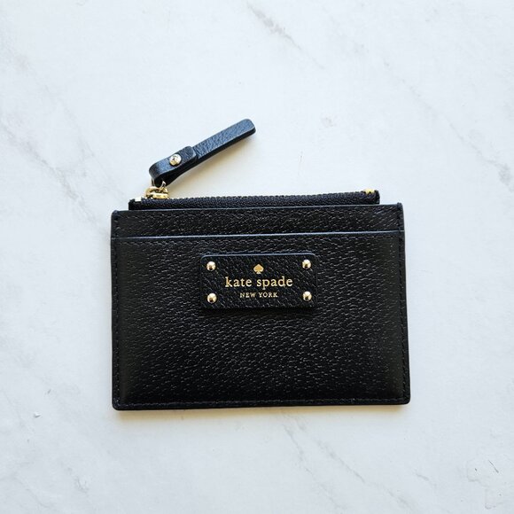 Kate Spade Black Adi Grove Street Pebbled Leather Card Wallet Coin Purse - Picture 1 of 8